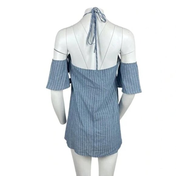 Striped Cold Shoulder Denim Dress Light Wash - Picture 3 of 3